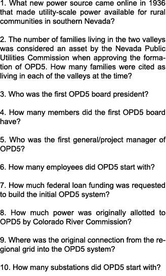 1. What new power source came online in 1936 that made utility scale power available for rural communities in souther...