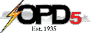 A stylized logo with the letters OPD and the number 5 in red, featuring a lightning bolt and the text Est. 1935 below. Description generated by AI