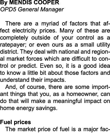 By MENDIS COOPER OPD5 General Manager There are a myriad of factors that affect electricity prices. Many of these are...