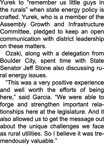 Yurek to “remember us little guys in the rurals” when state energy policy is crafted. Yurek, who is a member of the A...