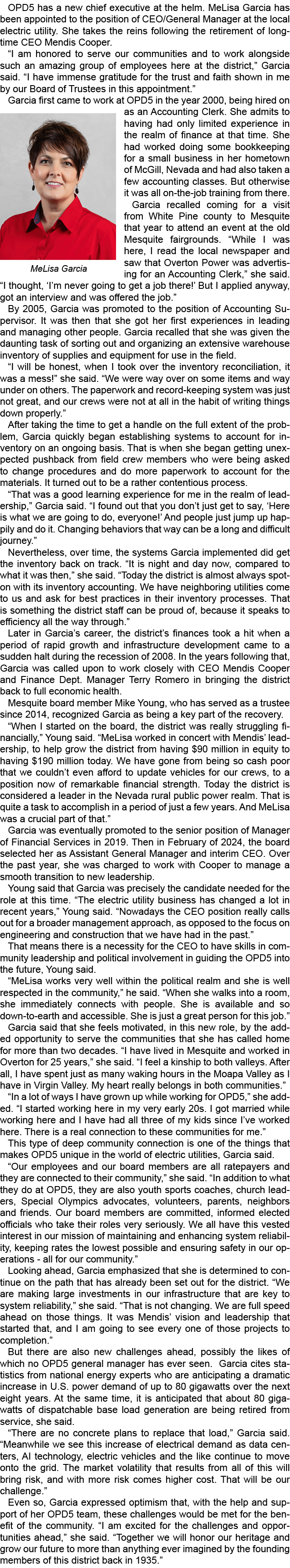 OPD5 has a new chief executive at the helm. MeLisa Garcia has been appointed to the position of CEO/General Manager a...