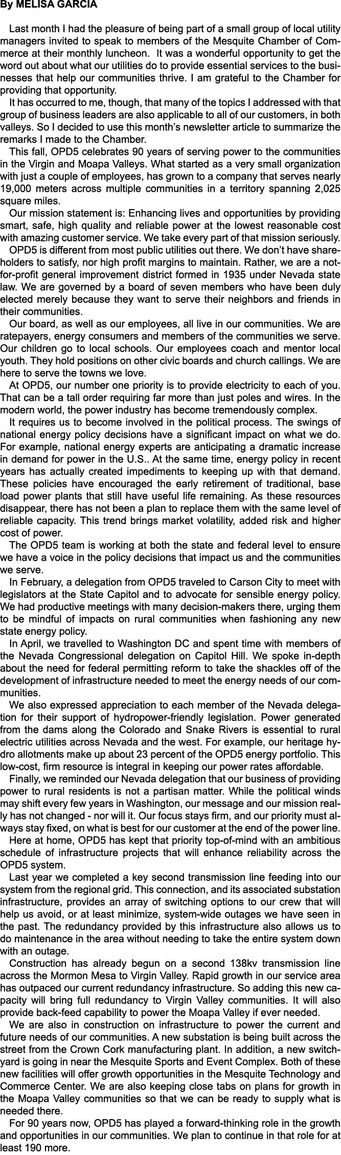 By MELISA GARCIA Last month I had the pleasure of being part of a small group of local utility managers invited to sp...