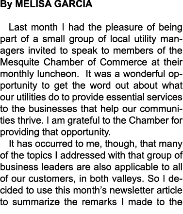 By MELISA GARCIA Last month I had the pleasure of being part of a small group of local utility managers invited to sp...
